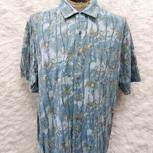 Soiltude Hawaiian Shirt Mens 100% Washable Silk Blue Camp Bamboo Size XL